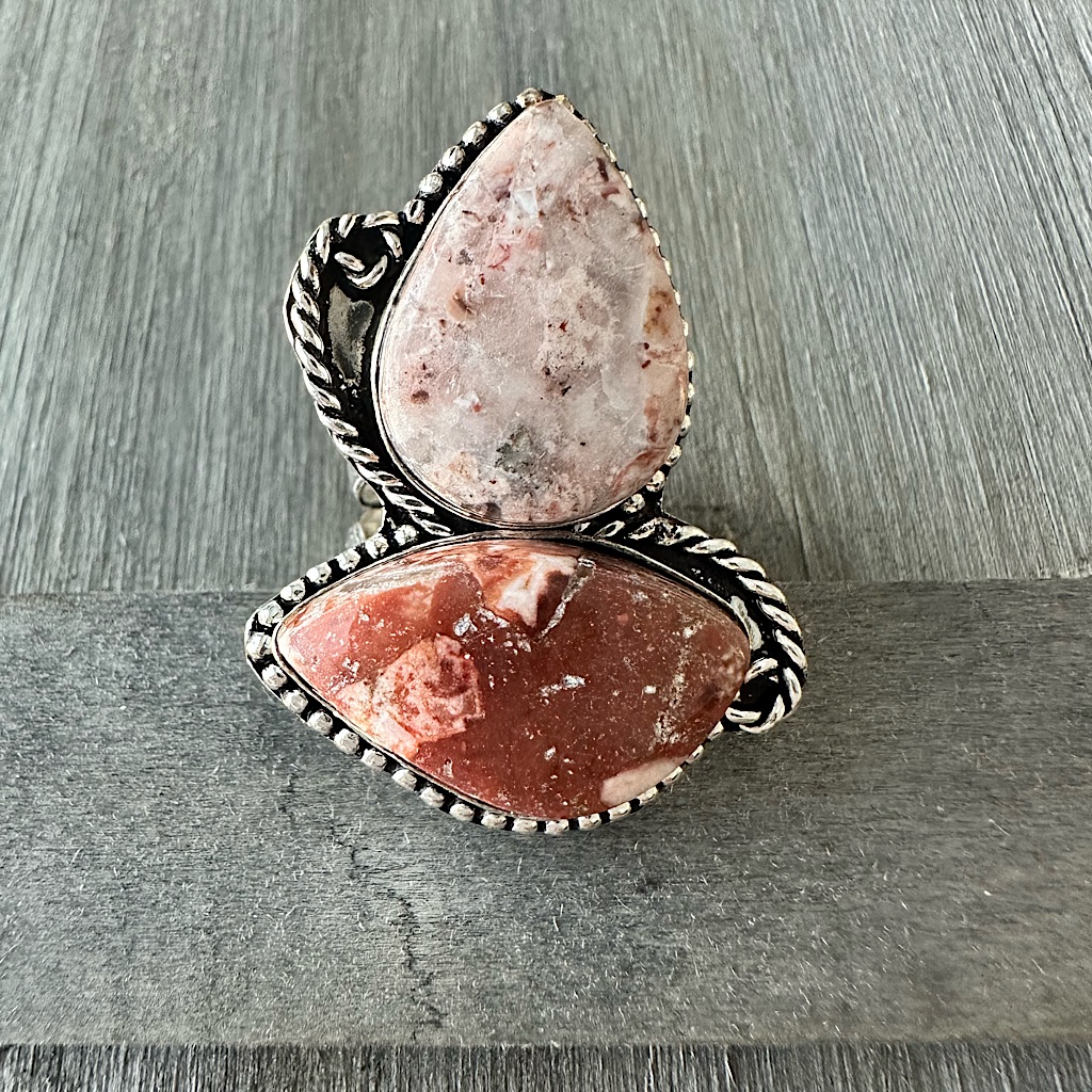 Pink Crazy Lace Agate And Red Agate 925 Stamped Ring